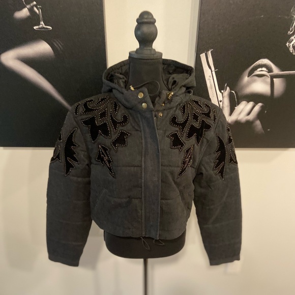 Free People Fleur De Lis Denim Puffer Jacket / Washed Black - Picture 5 of 11